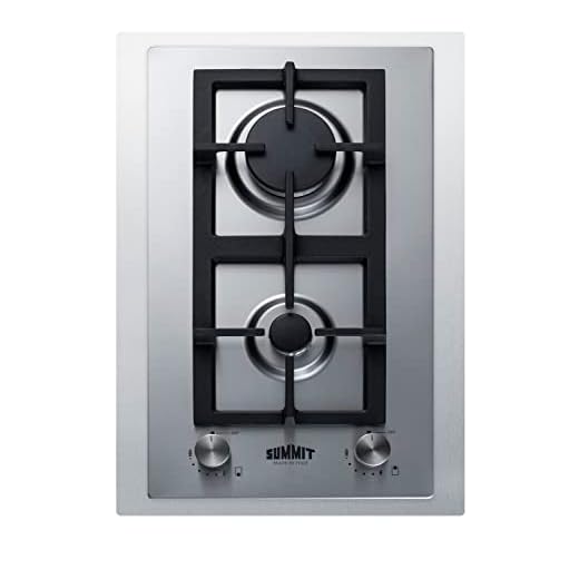 Summit Appliance GCJ2SSLPTK15 15" Wide 2-Burner Propane Gas Cooktop with Sealed Burners, 304 Grade Stainless Steel Surface and Stainless Steel Trim Kit to Cover 15" Wide Counter Cutouts