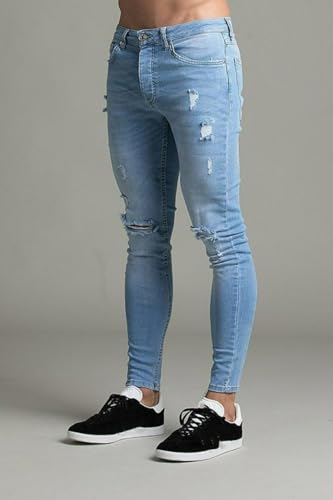 Jeans Pants Trouser Denim Ripped Elastic Tight Fitting Street Trendy Washed Small Leg for Men2