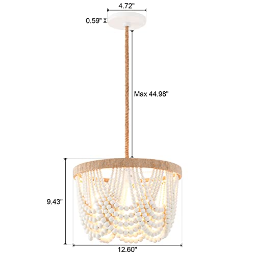 VILUXY Bohemia Wood Beaded Pendant Lights Antique Rustic Mini Chandelier White Finishing for Bedroom, Nursery Room, Girl Room, Hallway, Entryway, Passway, Dining Room, 3-Light - Image 4