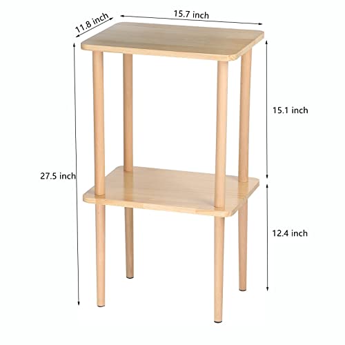 Exilot Solid Wood Side Table, 2-Tier End Table With Storage Shelves, Tall Nightstand Bedside Table For Living Room Bedroom Office No-Tool Assembly #TOP4