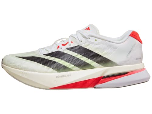 Adidas, Mens, Adizero Boston 13 Running Shoes, White/Black/Lucid Red, 10, D - Medium