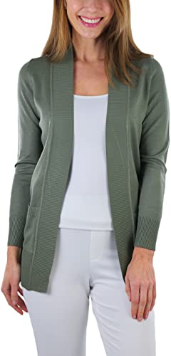 Image of ToBeInStyle Women's Long Sleeve Rib Banded Open Sweater Cardigan