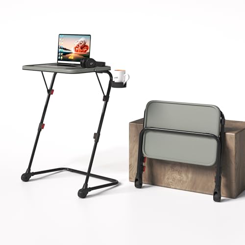 MEUBLE COSY Escritorio Plegable Mesa Auxiliar con Altura Ajustable Sin Montaje para Ordenador Sofá Ahorro de Espacio Bandeja Cama Mesita Soportes de Regazo en Forma de Z, Gris