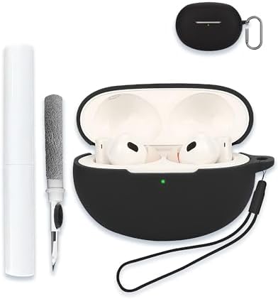 Case Cover for Realme Buds Air6 Pro Truely Wireless Earbuds,Full Protective Soft Silicone Skin Case Shock-Absorbing Protective Case with Keychain,Lanyard and Cleaning Pen [Front LED Visible]，Black