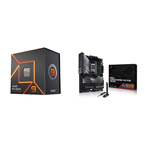 Image of AMD Ryzen 9 7900X 12-Core, 24-Thread Unlocked Desktop Processor + ASUS ROG Crosshair X670E Hero (WiFi 6E) Socket AM5 (LGA 1718) Ryzen 7000 Gaming Motherboard