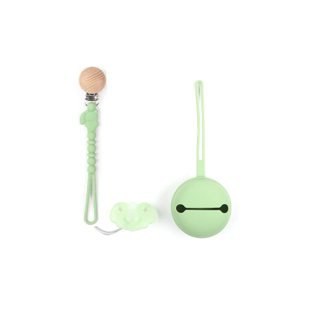 TOT Bundle: 3pcs Baby Silicone Pacifier Holder Set with Pacifier, Nipple Chain, and Storage Box (green)