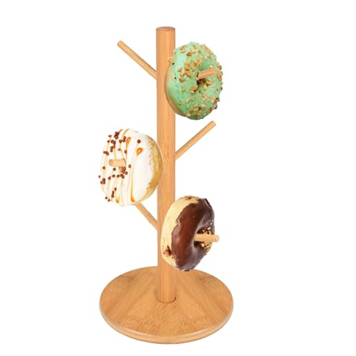 Bamboo Donut Stand Bagel Stand, 13 Inch Donut Holder Display 12 D...