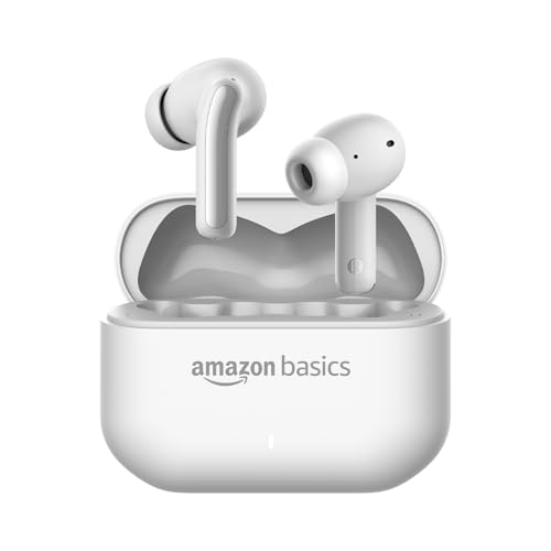 Image of Amazon Basics Pro Series Wireless in Ear Earbuds, Bluetooth 6.0 TWS Earphones with Mic, 4 Mics ENC, 55H Playtime, Fast Charging, Smart Touch Control, 12mm Driver, IPX4 Water Resistant (White)