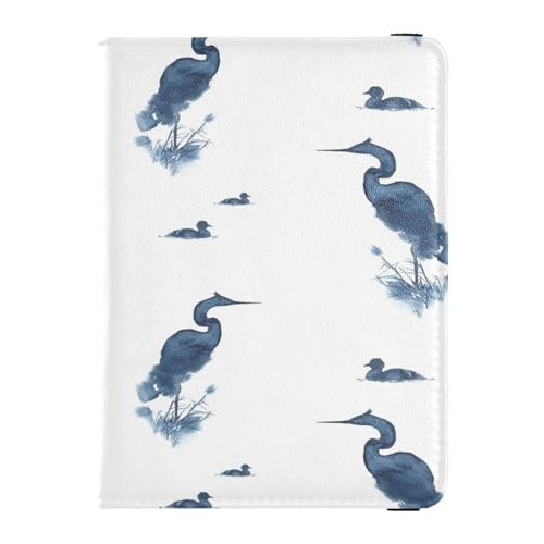 Custodia per passaporto pelle PU ultra sottile porta carte di credito custodia per per donne uomini carino libro viaggio essenziale uccelli acquatici nei colori blu Multi 1