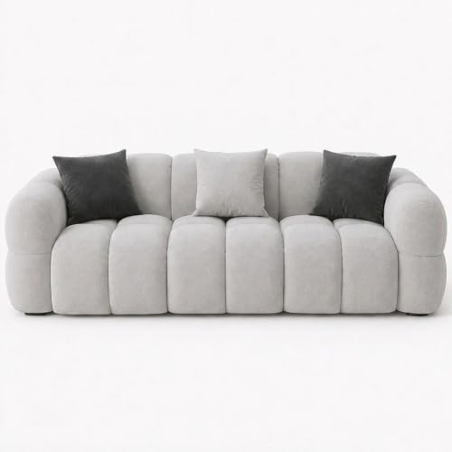 Image of FURNY Luxury Nimbus 3 Seater Bubble Cloud Sofa Set for Living Room | Boston Fabric Upholstered | Modern Cushioned Comfortable Couch for Home Office & Drawing Room | Light Grey