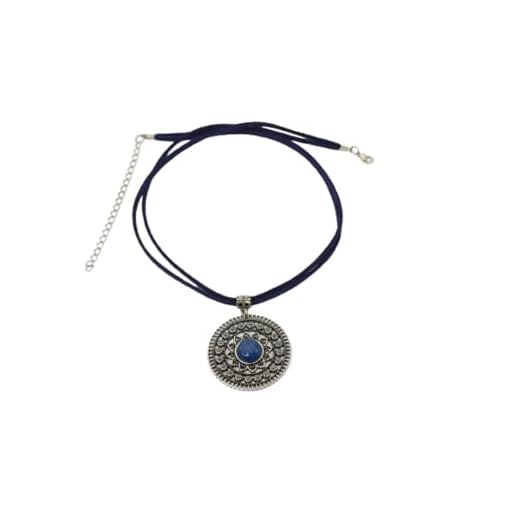 Colar Mandala de Couro com Quartzo Azul Bijuterias