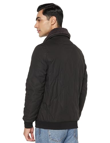 Image of Qube By Fort Collins Men's Regular Fit Fashionable Bomber Jacket with Fur on Collar - Warm, Stylish & Perfect for Winter