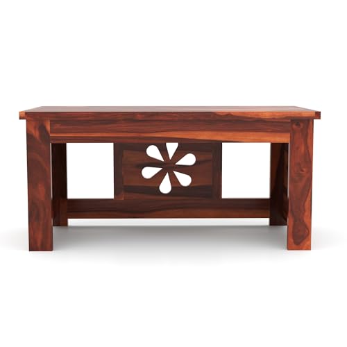 Image of Sheesham Wooden Coffee Table for Home, Living Room Furniture | Solid Wooden Center Table for Living Room, Meeting Room Sofa Side Table Center Tea Table, Flower- Honey Finish
