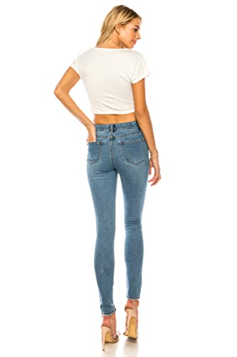 Double Denim January 5th Women's Skinny Jeans Casual Elastic Waistband Slim Fit Stretch Washed Denim Pants4