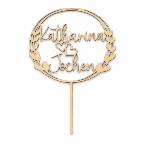 Birdart Box® Tortenstecker mit deinem Text – hochwertiger Tortenstecker aus Holz, moderner Cake Topper mit Namen (Holz Natur, Variante 1)