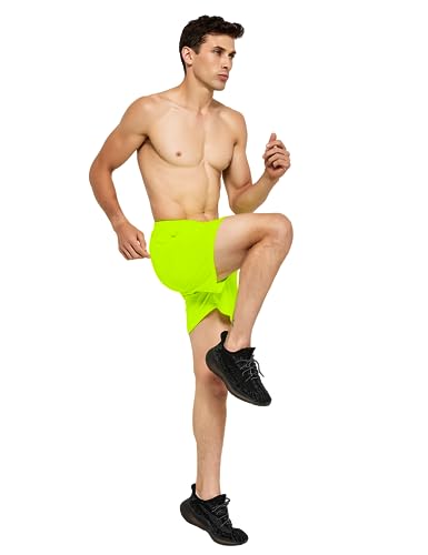 Demozu Men's 5 Inch Running Tennis Shorts Quick Dry Athletic Workout Gym Exercise Sports Active Shorts With Pockets, Neon Yellow, S #TOP3