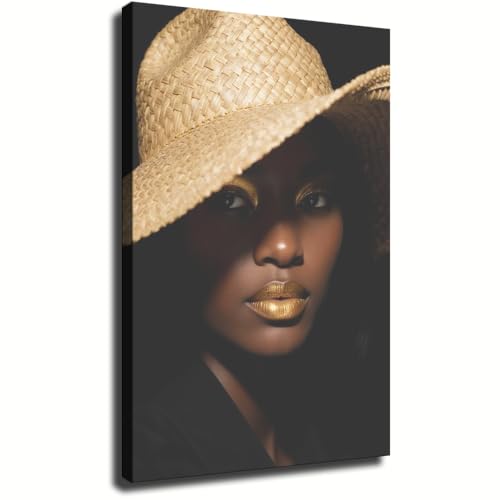 Whimsical Golden Glamour Portrait Fashion Abstract Canvas Wall Art, Mid