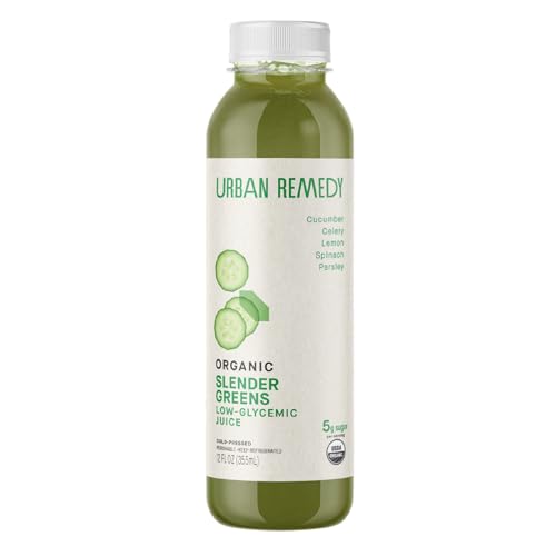 Urban Remedy Slender Greens Organic Green Juice, Cold-Pressed, 12 fl oz, Cucumber, Celery, Spinach, Parsley & Lemon, Low Glycemic, Alkaline Hydration, Organic, Non-GMO, Gluten-Free, Dairy-Free, Ready-to-Drink
