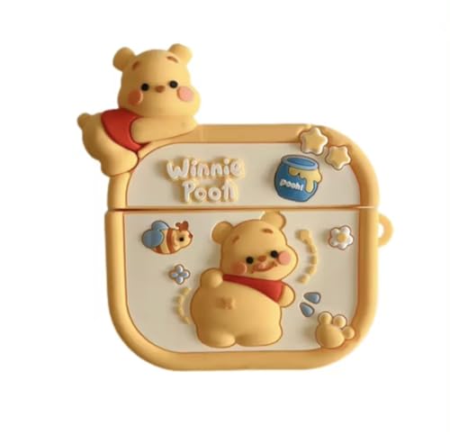 Image of Dezet Cute Soft Silicone Pouh Case for Airpods Pro GEN-2 (2022) � 3D Cartoon Animal Character Cover with Keychain Ring, Shockproof & Dustproof Protective Case for Kids & Girls (Winne Pooh)
