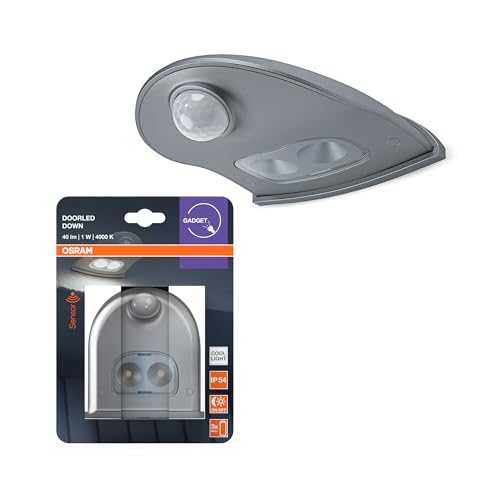 OSRAM Luce LED per porte con sensore di movimento, a batteria, 4000K, 40lm, 0,95W, IP54, argento, per aree di ingresso e applicazioni esterne