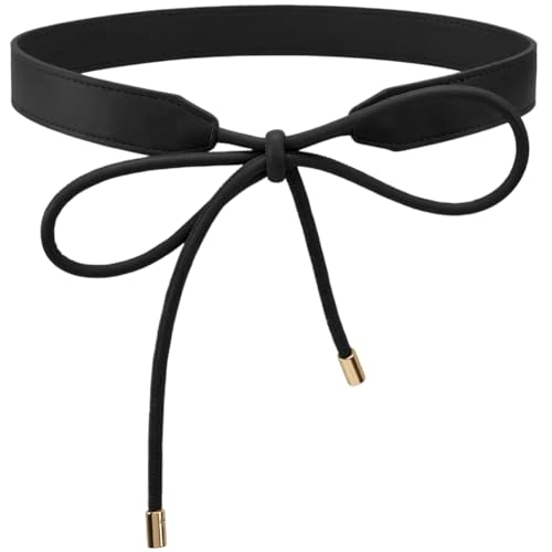 Women Boho Skinny Dress Belt PU Leather Tie Knot Waistband Cord Fashion Knotted Thin Waist Rope Belt Decoration Accessoties for Women Dresses Coat Sweater 1.8 Yards (Black)