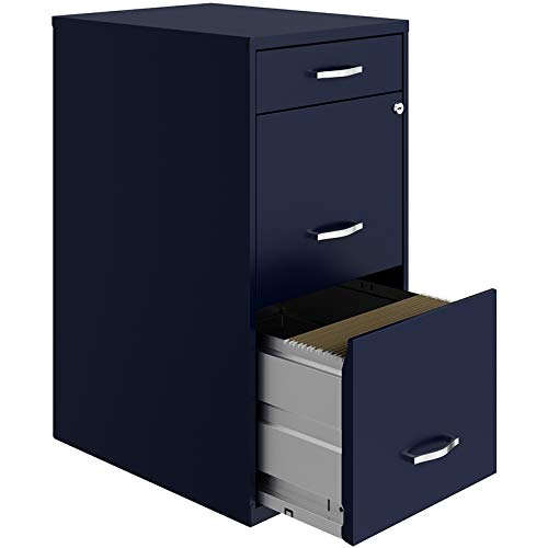 Hirsh Industries Space Solutions 18in Deep 3 Drawer Metal Organizer File Cabinet Navy, Letter Size, Fully Assembled