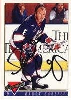 Randy Carlyle Winnipeg Jets 1993 Topps Premier Autographed Card. This item comes with a certificate of authenticity from Autograph-Sports.