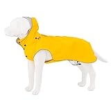 HUGO & HUDSON Veste de Pluie imperméable pour Chien, Manteau de Pluie réfléchissant pour Chien avec Capuche Amovible, Sangle sous Le Ventre pour Petit, Moyen et Grand Chien - Jaune - M50