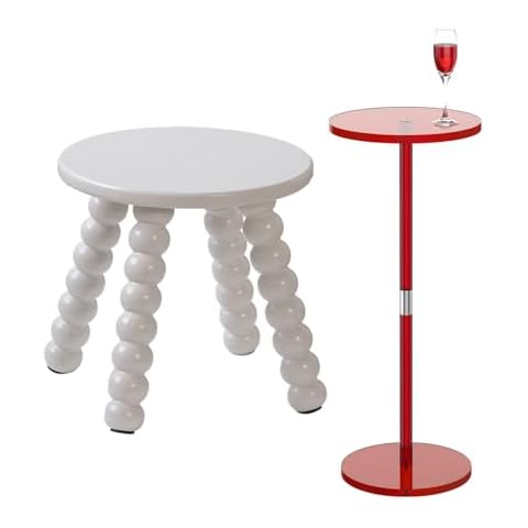 HuiDao Acrylic Side Table for Small Spaces, Clear Drink Table, 10" L x 10" W x 21.3" H, Solid Wooden Step Stool for Adults, 10 inch Stool for Kids Perfect Matched Sensory Table Cover
