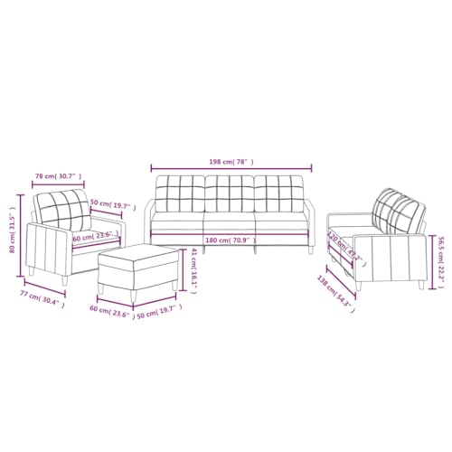 vidaXL Sofagarnitur 4-TLG., Sessel Couch mit Kissen Fußhocker, Sofa Wohnzimmersofa mit Armlehnen, Couchgarnitur Designsofa Sitzmöbel Polstermöbel, Dunkelgrau Stoff – Bild 4