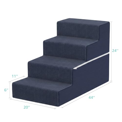 Image of YENING Large Dog Stairs for High Beds - 24 Inches Tall Extra Wide Pet Steps for Large Dogs to Get on Bed 4 Deep Step for Couch Navy Blue