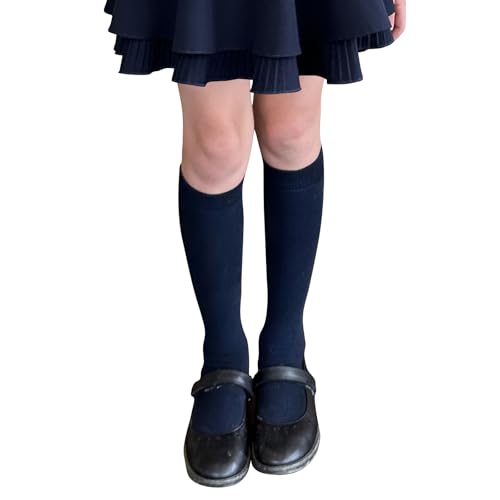 COTTON DAY Paquete de 3 calcetines de algodón para uniforme escolar para niños y niñas, azul marino (Plain Navy), 8-10 Años