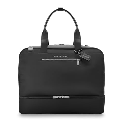 Briggs & Riley Rhapsody Weekender Tote, sleek black design, featuring multiple pockets, perfect for tech-savvy travelers.