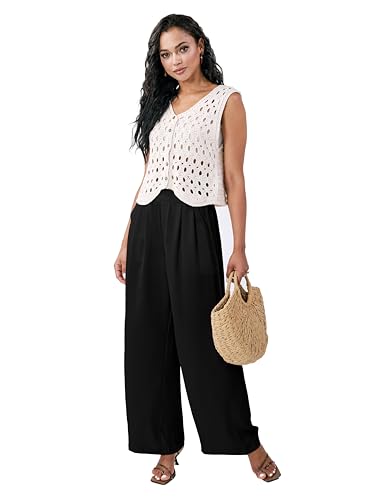 Satin Wide Leg Pants for Women, Women's High Waisted Dress Pants, Casual Palazzo Pants3