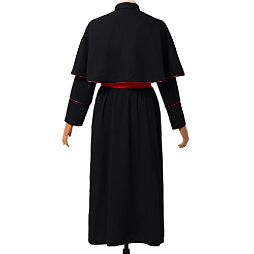 BLESSUME Katolicka Cassock Kapłan długa sukienka z obcinakiem pasem (3XL, czarna sukienka z czerwonym pasem)