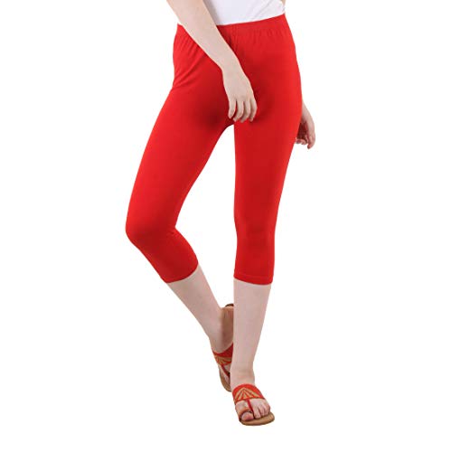 Image of DIAZ Women Cotton Stretchable Capri | Slim /Regular Fit | Breathable Yoga, Gym & Lounge Wear | High-Waist Stretchable 3 /4 Length Leggings with Wide Waistband - Pack of 1