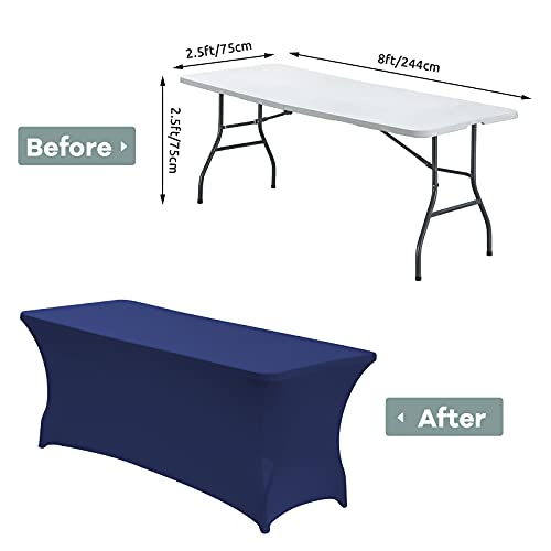 Image of CWK 6FT Waterproof Spandex Fitted Tablecloth,Rectangular Table Cover Blue | Fits 72x30 inch rectangular folding tables.Wrinkle & stain resistant stretch fabric.Ideal for parties,weddings & vendor events