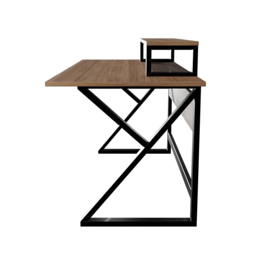 Image of Riyan Luxiwood Meja Computer Table with Top Shelves for Home & Office I Modern Computer Desk Table, Multipurpose Table, Gaming Table, Study Table for Students (Color-Beige)