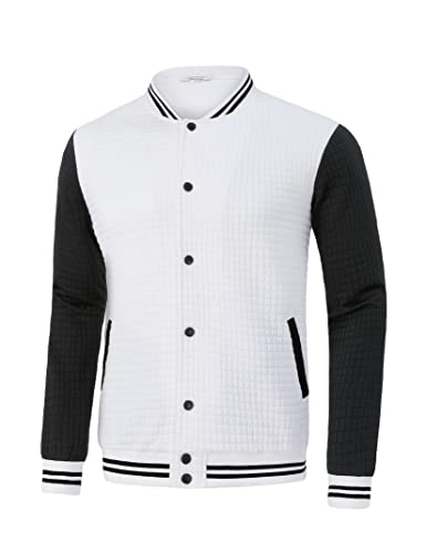 Turetrendy Men's Varsity Jacket Casual Bomber Jackets Plaid Jacquard Letterman Baseball Jacket Outwear White Xl #TOP4