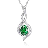 May Birthstone Necklace for Women, Created Emerald Necklace, 925 Sterling Silver Pendant Necklaces, Oval Sparkle Birthstone Charms Jewellery Gifts for Women Mother Wife Grandma, 45+5 cm