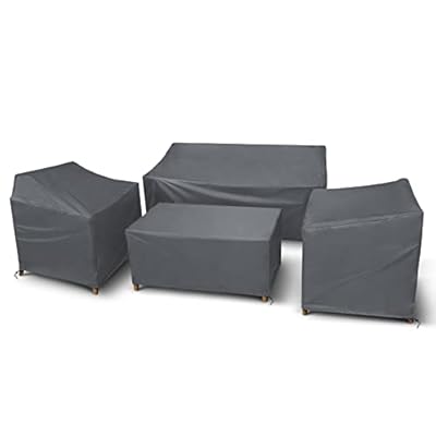 Outdoor Furniture Cover Waterproof, STARTWO 4 Piece Patio Furniture Covers Set, Heavy Duty Lawn Patio Covers for 1xSofa Cover, 2xChair Covers, 1xCoffee Table Cover with Windproof Buckle Strap, Grey
