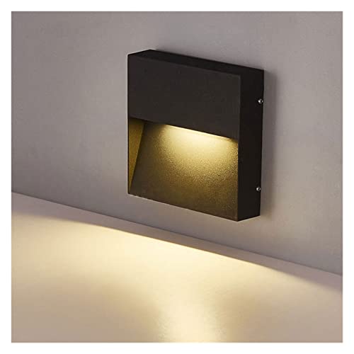 WHWRCADV Outdoor Waterproof Foot Light Modern Landscape Courtyard Garden Wall Led Light Fixture Stairs Outdoor Steps Exterior Wall Lamp(Square-Sand Black)