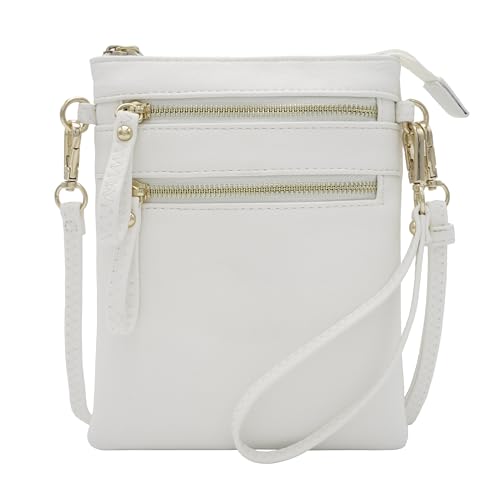 Solene Women's Faux Leather Organizer Multi Zipper Pockets Handbag With Detachable Wristlet Crossbody Bag-WU002(White)