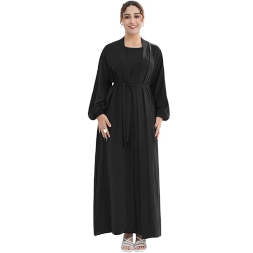 Image of Women's Muslim Dress Two Pieces Set Islamic Prayer Abaya Modest Solid Color Muslim Outfits