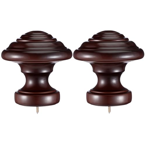 Yalikop 2 Pack Drapery Curtain Wood Finial Screw on Curtain Rod End Caps Wooden Finials for 2