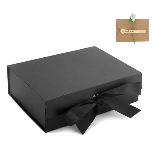 Boîte cadeau pliante avec couvercle rabattable, boîte cadeau avec nœud et 1 carte message de bénédiction, grande avec couvercle et ruban pour les cadeaux, les mariages, les fêtes et les anniversaires