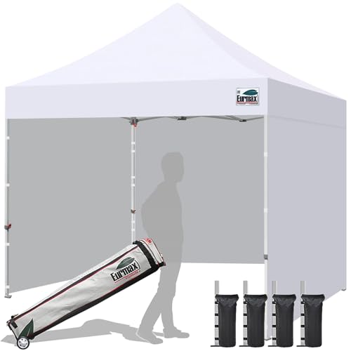 Eurmax USA 10x10 Pop Up Canopy Tent,Commercial Tent with Patented No-Tip Rolling Bag,4 Zippered Removable Walls,UV & Water Resistant Canopy Top,Heavy Duty Outdoor Gazebo,Instant Shelter(White)