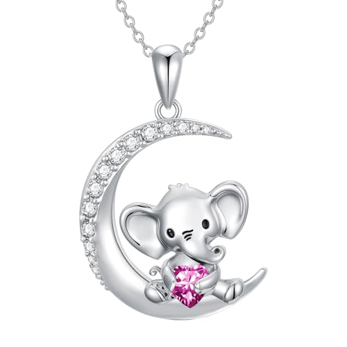Image of PROESS Animal Birthstone Necklace 925 Sterling Silver Otter /Axolotl /Hippo /Elephant /Dachshund /Monkey /Red Panda Pendant Necklace Animal Birthstone Jewelry Gifts for Women