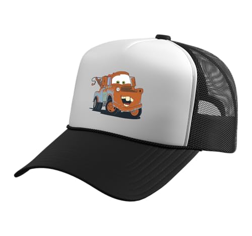 Disney and Pixars Cars Mater Tow Truck Big Pic Costume Trucker Hat with Adjustable Mesh Back Black/White
