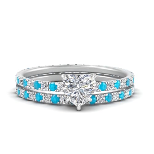 Image of 55Carat Choose Your Gemstone Classic Delicate Diamond CZ Wedding Set sterling silver Heart Shape Wedding Ring Sets Ornaments Surprise for Wife Symbol of Love Clarity Comfortable US Size 4 to 12